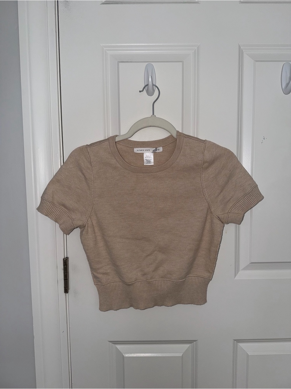 Altar'd State Short Sleeve Knit Tee in Beige